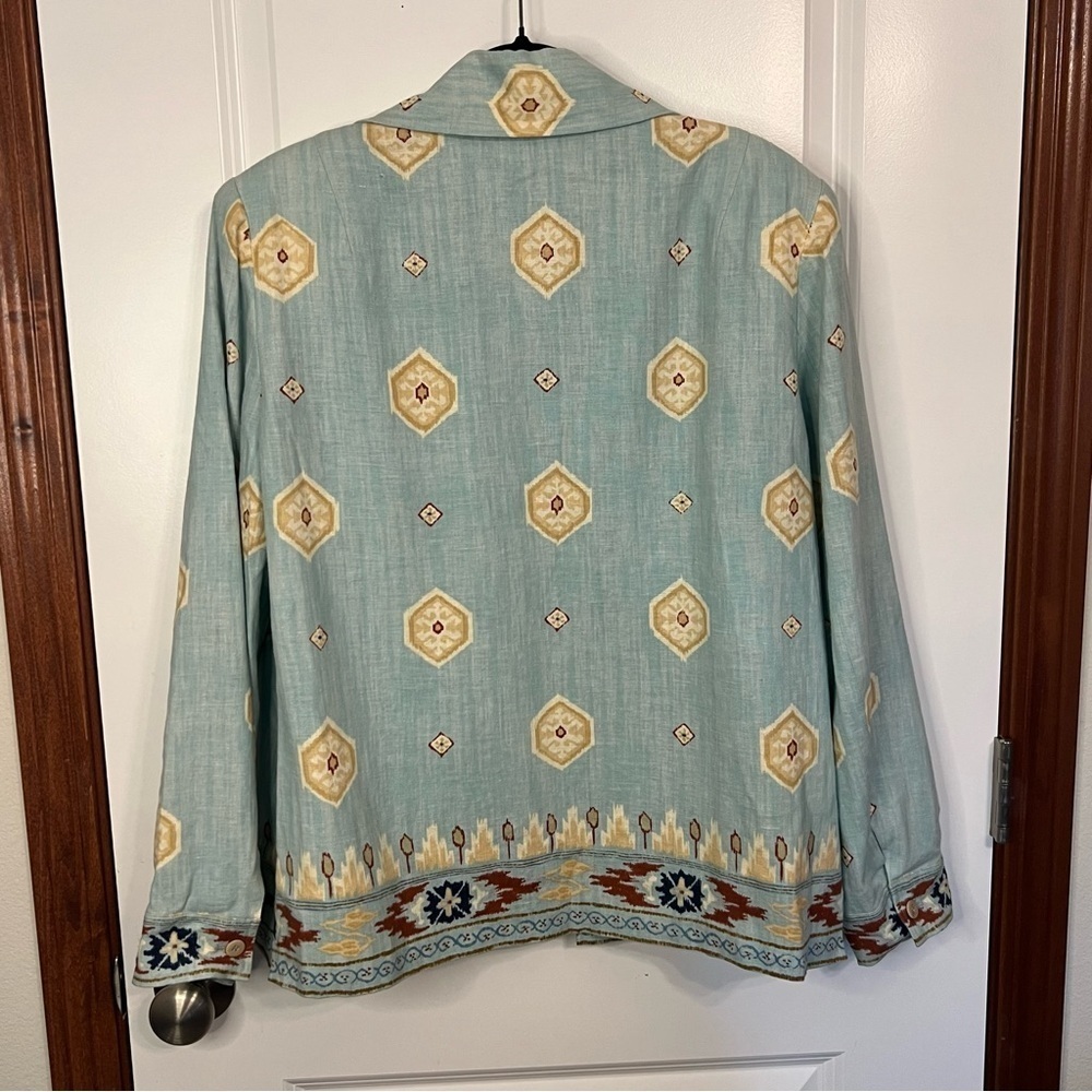 Doncaster 100% Linen Button Down Sports Blazer Jacket Women Size 12 Aqua Aztec - Picture 2 of 10